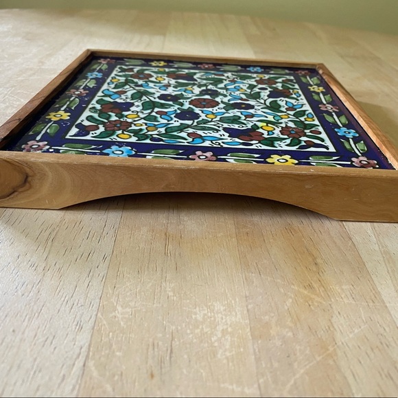 Armenian pottery Jerusalem. Clay tile trivet in a wooden case - Picture 2 of 7